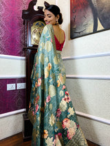 Moss Green Designer Banarasi Silk Saree