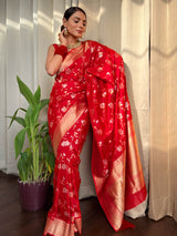 Crimson Red Banarasi Silk Saree