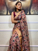 Garnet Brown Uppada Cotton Silk Saree