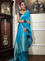 Firozi Blue Banarasi Uppada Silk Saree
