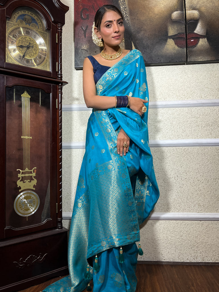 Firozi Blue Banarasi Uppada Silk Saree