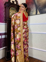 Caramel Brown Designer Banarasi Silk Saree