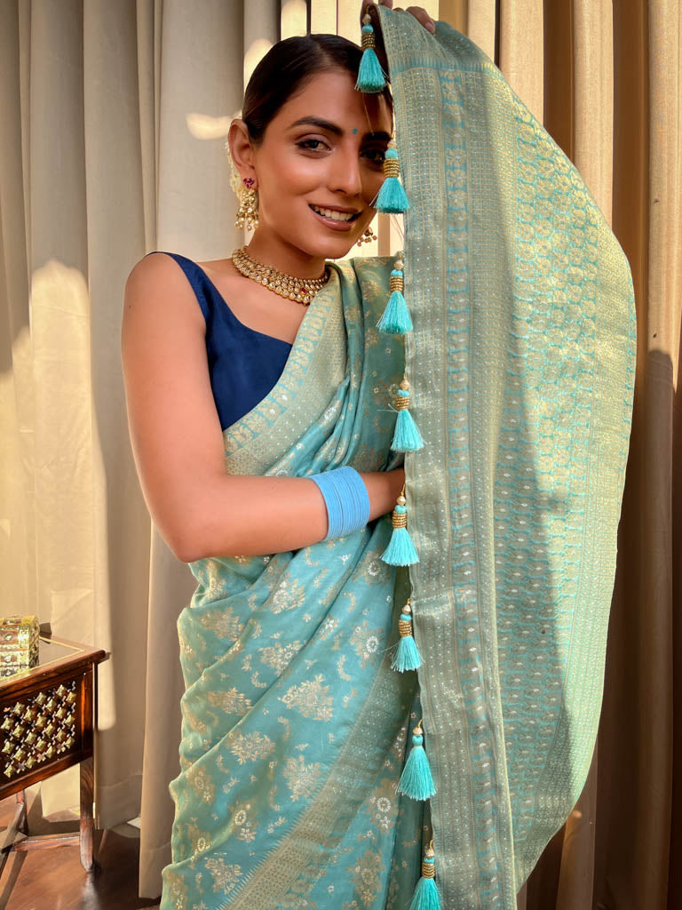 French Green Banarasi Uppada Silk Saree