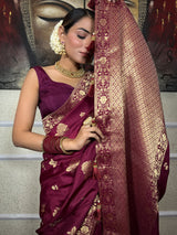 Sangria Wine Banarasi Uppada Silk Saree