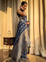Midnight Blue Banarasi Uppada Silk Saree