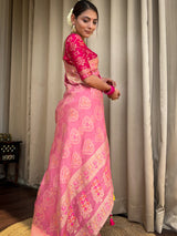 Onion Pink Meenakari Banarasi Uppada Silk Saree