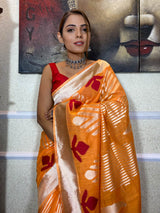 Tangerine Orange Cotton Linen Saree