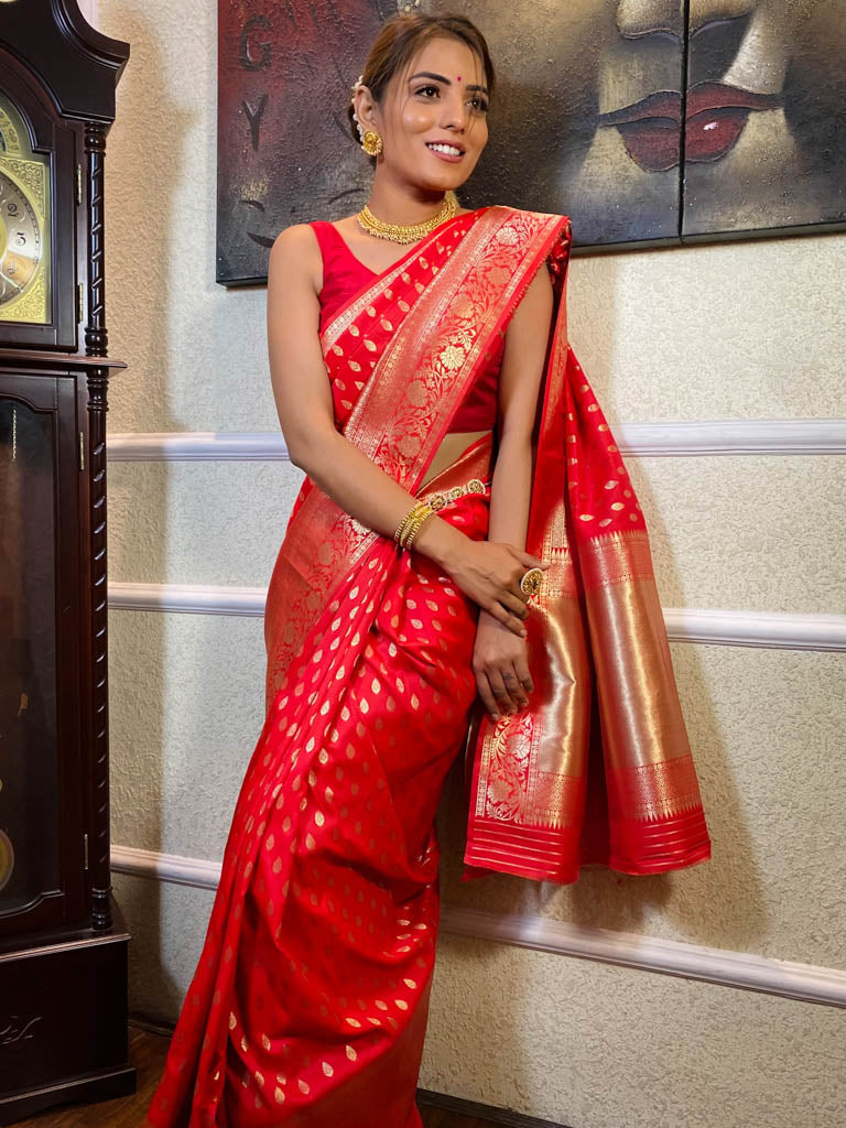 Scarlet Red Banarasi Katan Silk Saree