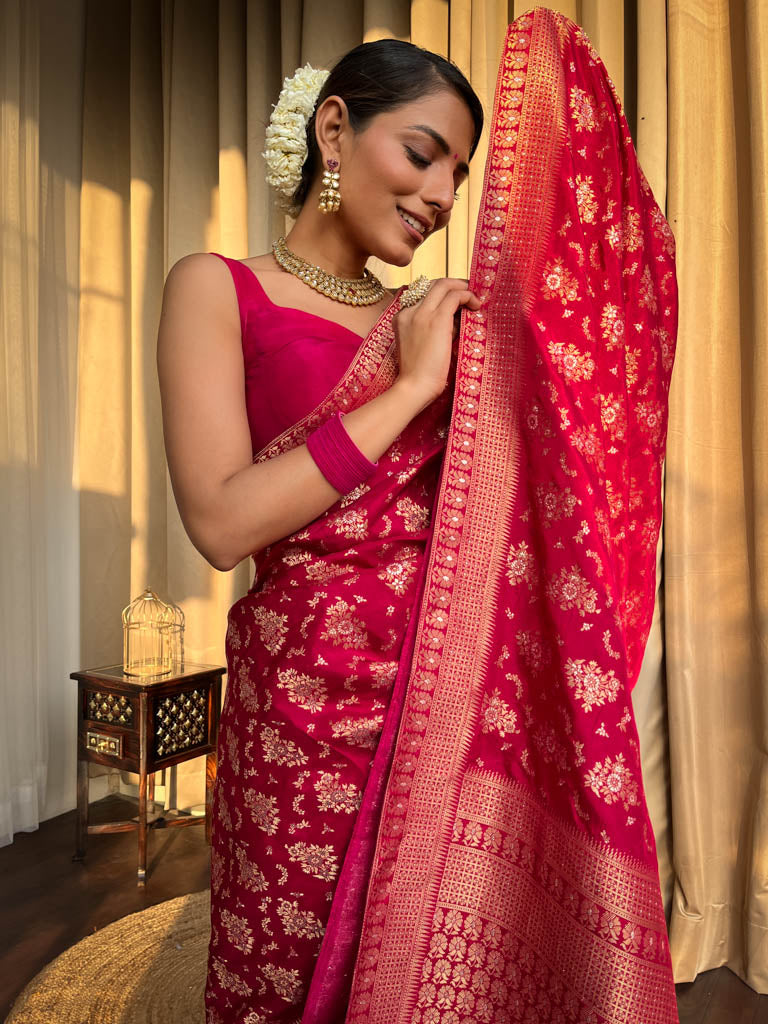Queen Pink Banarasi Uppada Silk Saree