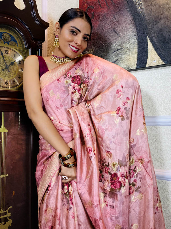 Rogue Pink Designer Banarasi Silk Saree