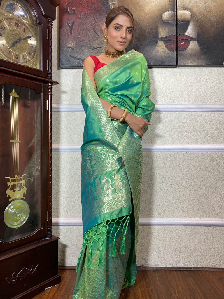 Parakeet Green Banarasi Silk Saree