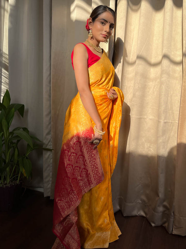 Mustard Yellow Banarasi Uppada Silk Saree