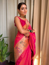 Carrot Pink Paithani Silk Saree