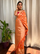 Carrot Orange Meenakari Cotton Silk Saree