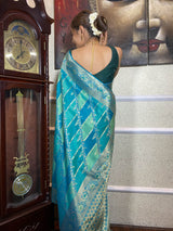 Teal Blue Banarasi Handloom Silk Saree