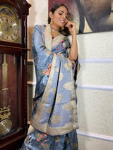 Queen Blue Designer Banarasi Silk Saree