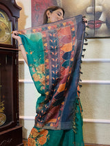 Ocean Green Linen Sequined Saree