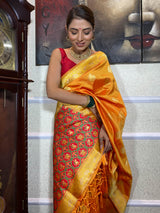 Mustard Yellow Banarasi Patola Silk Saree