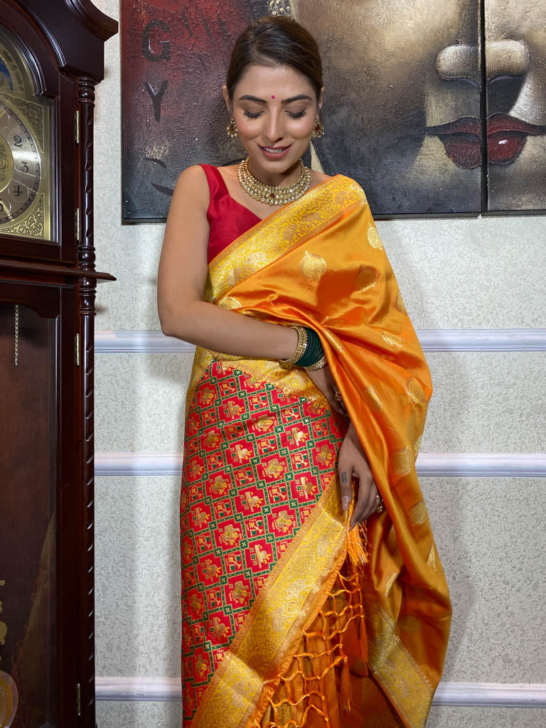 Mustard Yellow Banarasi Patola Silk Saree