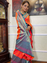 Carrot Orange Kanjeevaram Silk Banarasi Handloom Saree