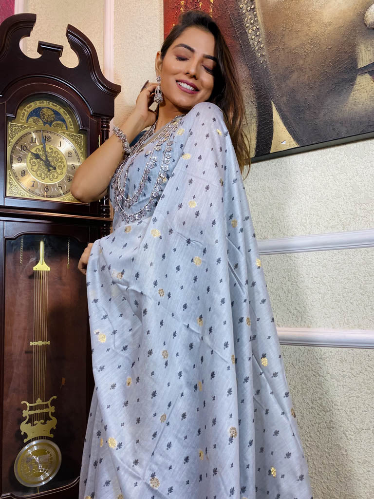 Stone Blue Uppada Cotton Silk Saree