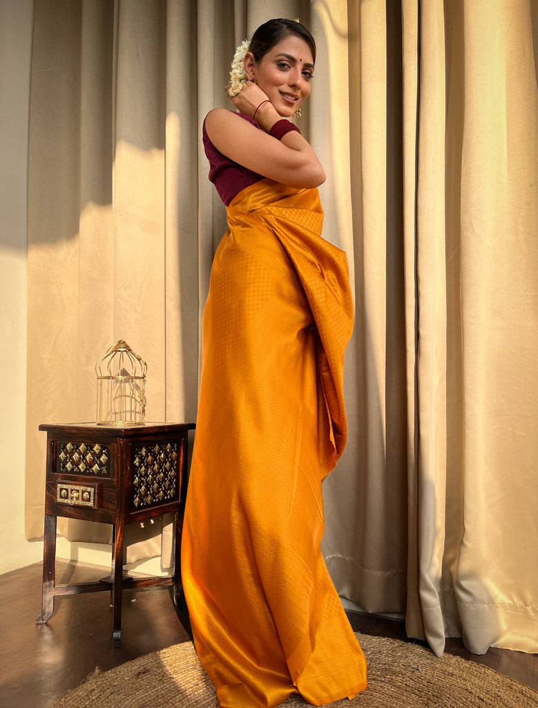 Medallion Golden Yellow Kanjeevaram Silk Saree