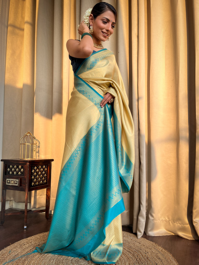 Buttermilk Kanjeevaram Silk Saree