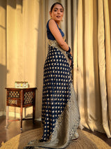 Midnight Blue Banarasi Khaddi Weaved Georgette Saree