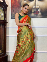Scarlet Red Kanjeevaram Silk Banarasi Handloom Saree