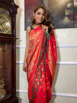 Carrot Red Banarasi Silk Saree