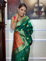 Bottle Green Banarasi Patola Silk Saree