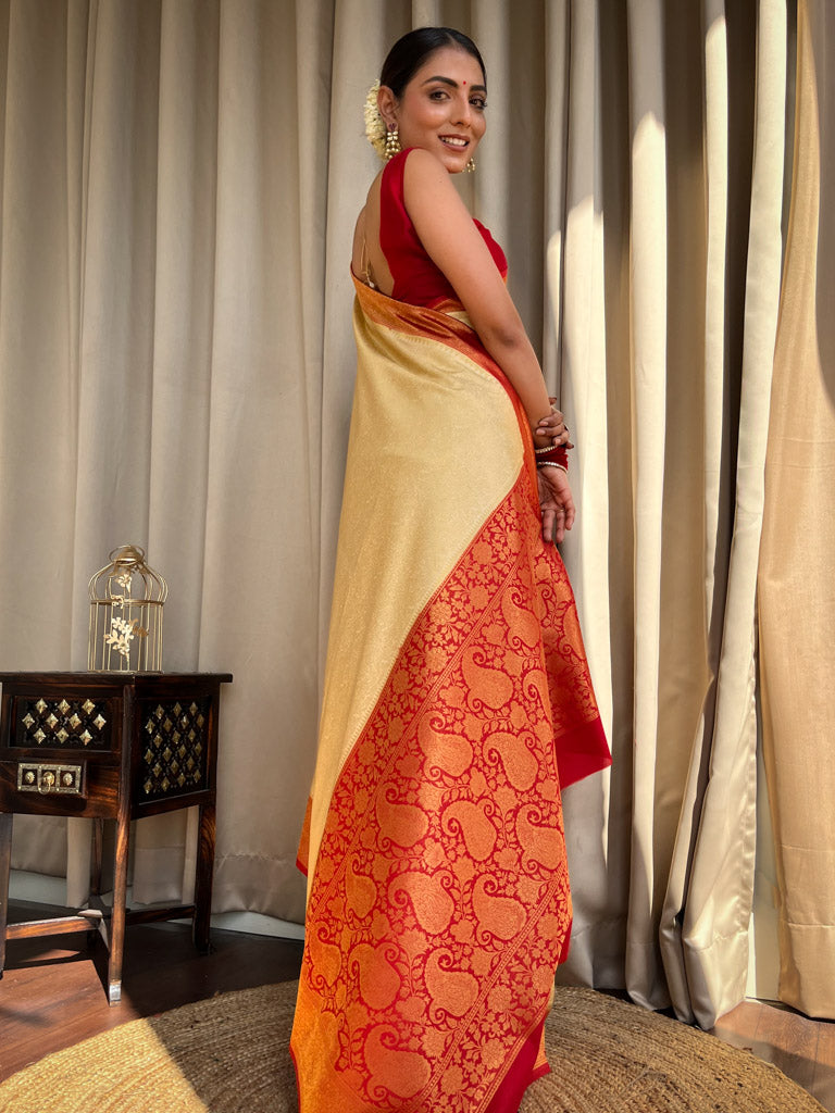 Off White Kanjeevaram Silk Saree
