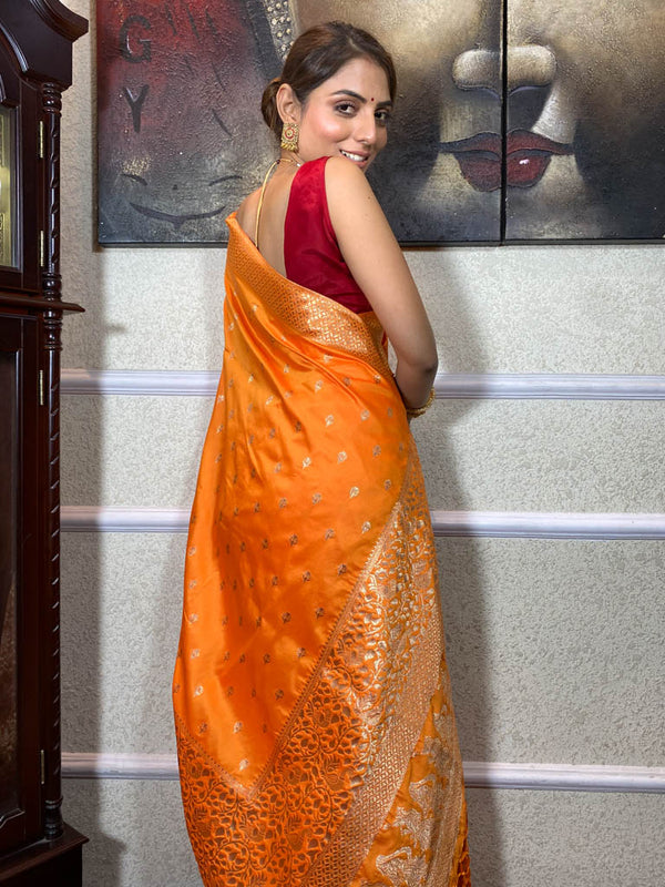 Mustard Orange Banarasi Silk Saree