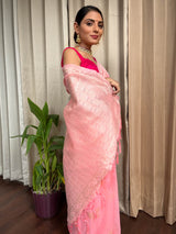 Flamingo Pink Cotton Silk Saree
