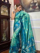 Teal Blue Banarasi Handloom Silk Saree