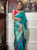 Turquoise Blue Banarasi Silk Saree