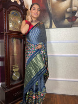 Spruce Blue Mulberry Silk Patola Saree