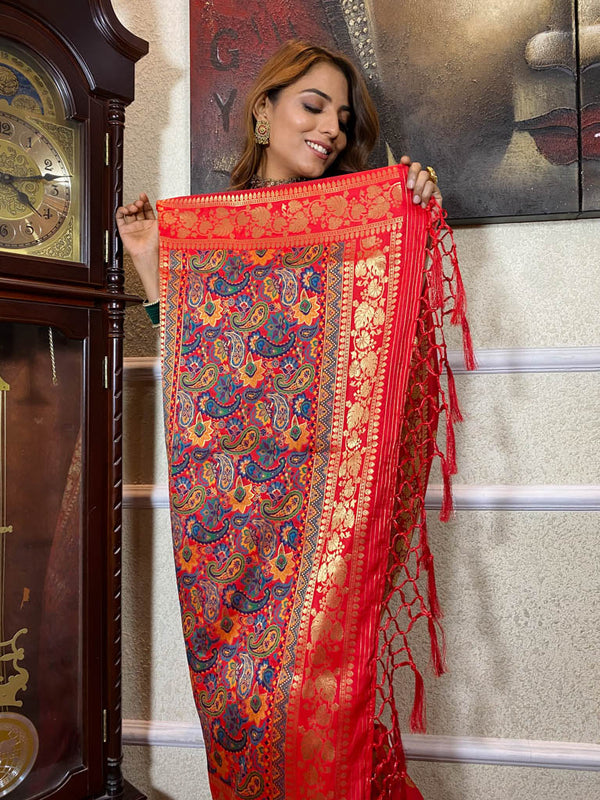 Scarlet Red Banarasi Silk Saree