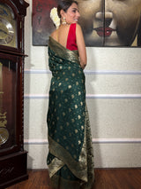 Bottle Green Banarasi Uppada Silk Saree