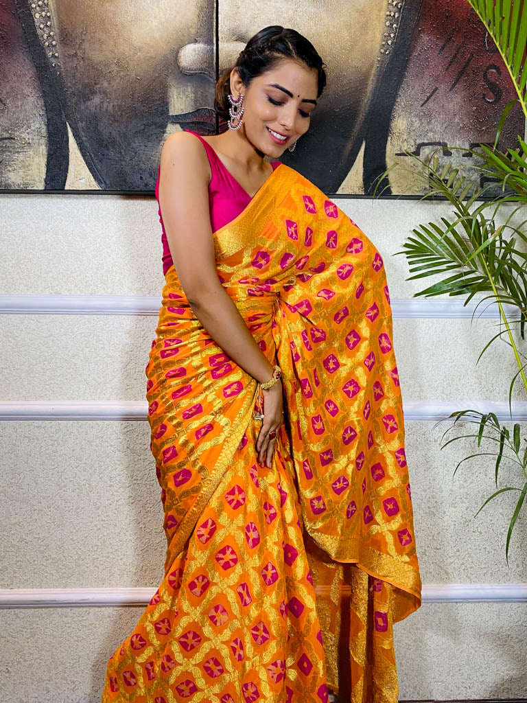 Monarch Orange Georgette Bandhej Saree