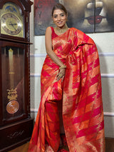 Peach Pink Banarasi Handloom Silk Saree