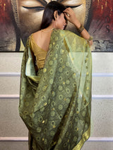 Emerald Green Uppada Cotton Silk Saree