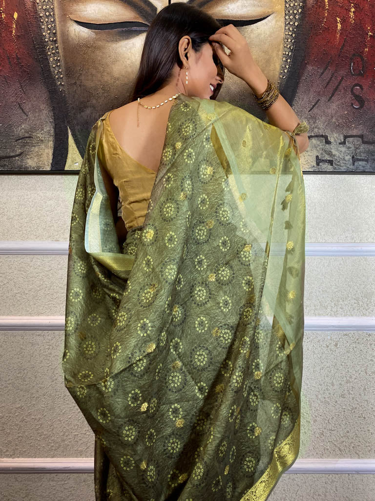 Emerald Green Uppada Cotton Silk Saree