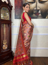 Carrot Orange Kalamkari Tussar Silk Saree