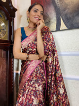 Sangria Red Designer Banarasi Silk Saree