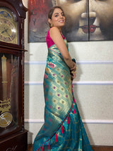 Turquoise Blue Banarasi Silk Ghatchola Saree