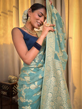 French green Banarasi Khaddi Weaved Georgette Saree