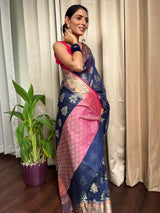 Berry Blue Woven Cotton Silk Saree