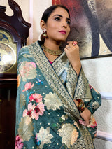 Moss Green Designer Banarasi Silk Saree