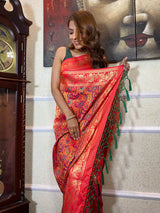 Carrot Red Banarasi Silk Saree